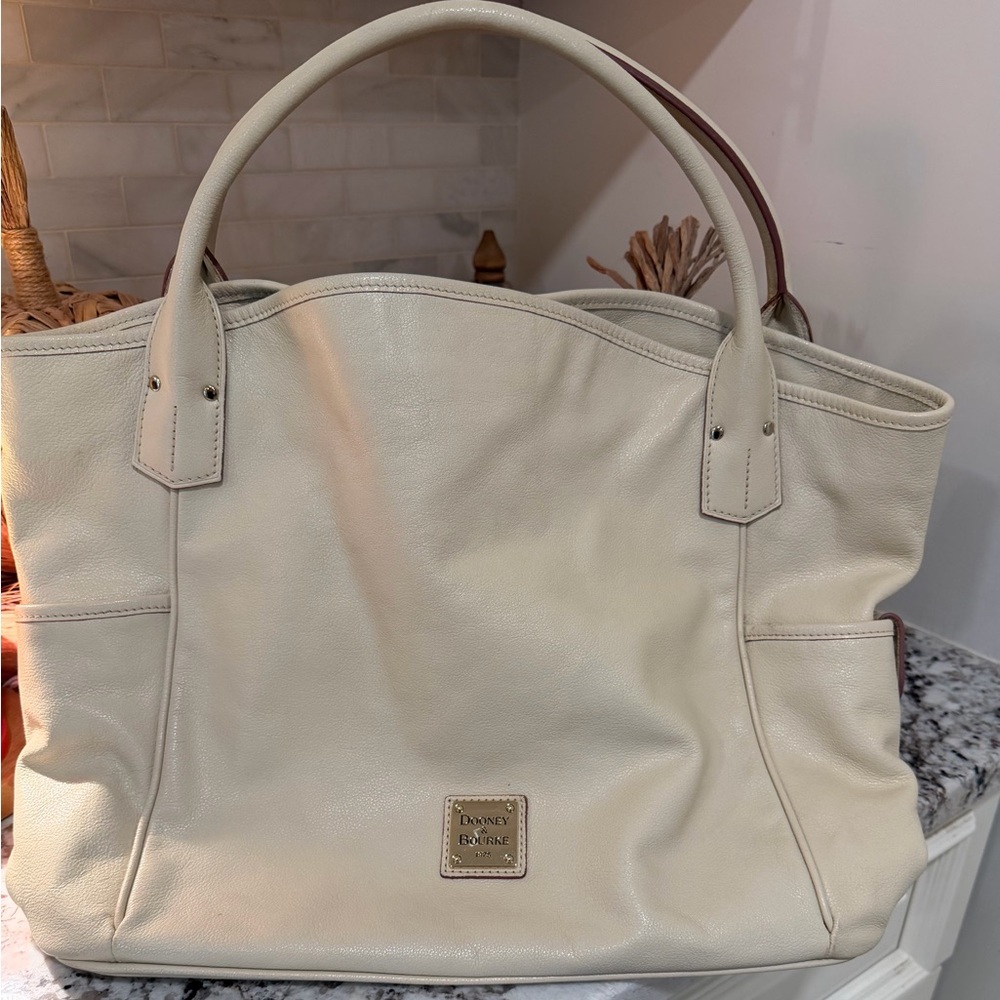 Dooney & Bourke Cream Leather Tote with Double Handles